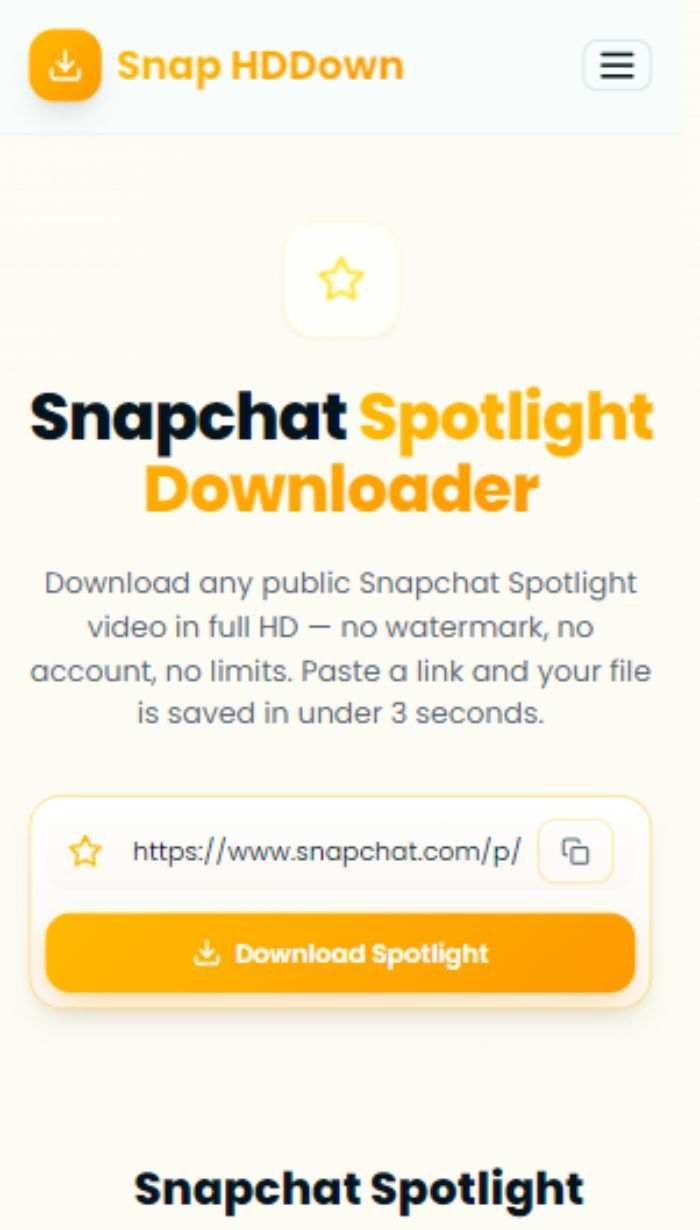Paste Snapchat Spotlight link into Snap HDDown and tap Download Spotlight